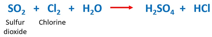 SO2 + Cl2 + H2O = H2SO4 + HCl - sulfur dioxide and chlorine reaction